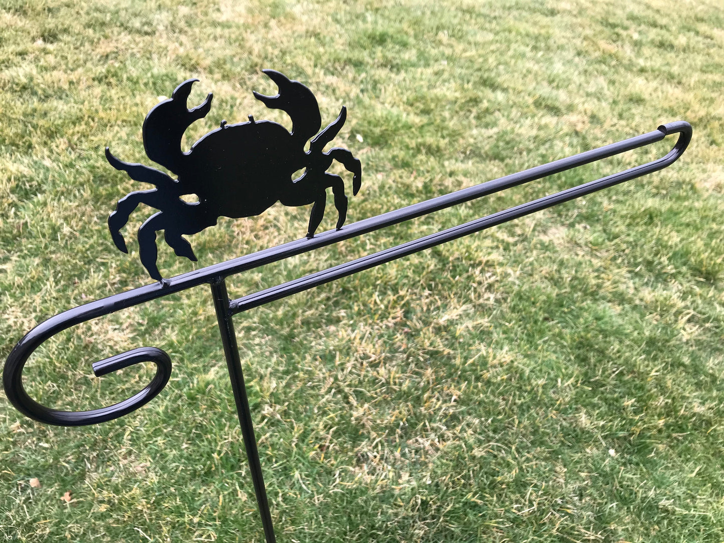 Crab Garden Flag Holder Stand - Heavy Duty Black Wrought Iron - Wind Resistant - Powder Coated - Amish made