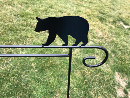 Grizzly Bear Garden Flag Holder Stand - Heavy Duty Black Wrought Iron - Powder Coated - 36" above the ground - Amish made