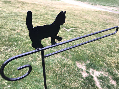 Amish Handmade Cat Flag Holder Stand - Heavy Duty Powder Coated Wrought Iron