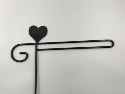 Heart Flag Holder Stand - Heavy Duty Black Wrought Iron - Powder coated - 36" above ground - Amish made