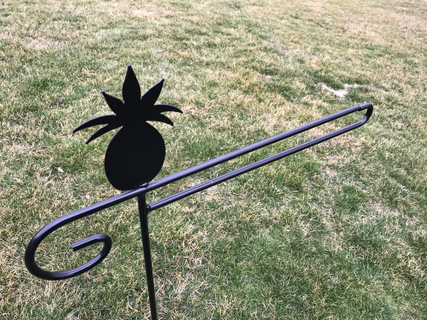 Pineapple Flag Holder Stand - Heavy Duty Black Wrought Iron - Powder Coated - Amish made