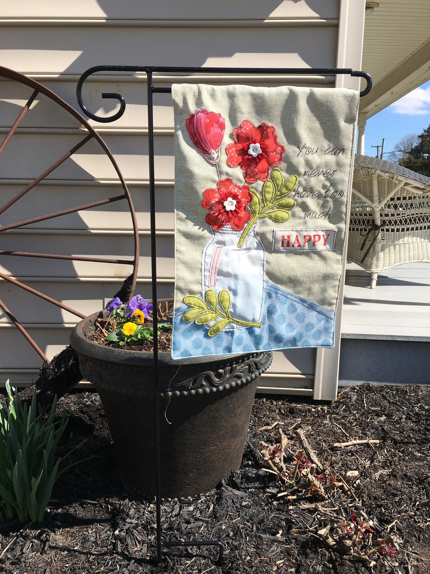 Plain Flag Holder Stand - Large & small - Powder Coated wrought iron - Amish made