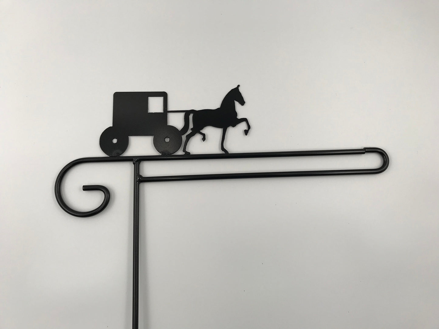 Horse & Buggy Flag Holder Stand - Powder Coated Wrought Iron - Amish made