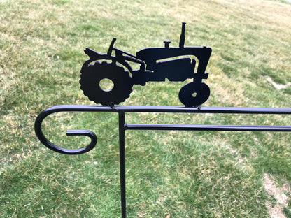 Farm Tractor Flag Holder Stand - Heavy Duty Black Wrought Iron - Powder Coated