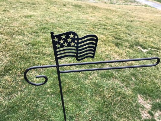 Flag Holder Stand - various designs - Powder Coated Wrought Iron - 36" above the ground - Amish made