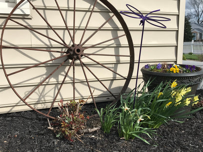 Dragonfly Lawn Ornament - Flowerbed or Garden - Powder Coated in Purple - Amish Made from wrought iron