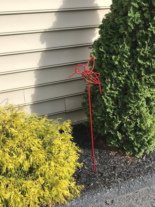 Hummingbird Lawn Ornament - Powder Coated in Red or Yellow - Amish made from wrought iron