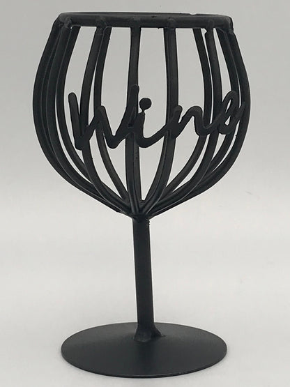 Black Wrought Iron Wine Glass Cork Holder - Handmade by Amish