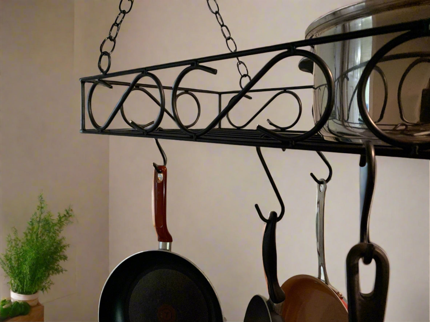 Wrought Iron Kitchen Pot Rack- Ceiling Mount- Amish Made