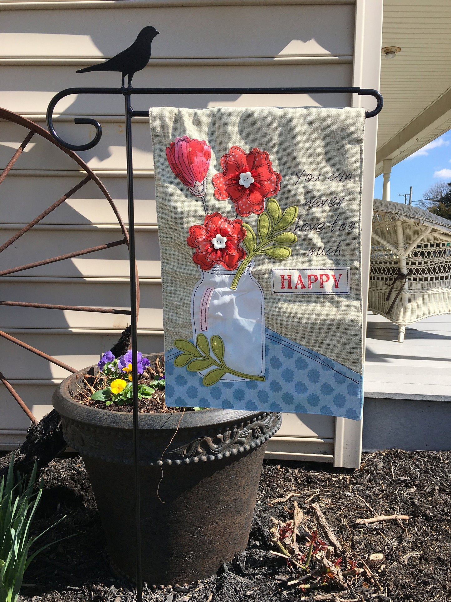 Amish Handmade Wrought Iron Bird Flag Holder - Heavy Duty - Holds 13" flag - 36" above the ground