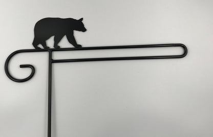 Grizzly Bear Garden Flag Holder Stand - Heavy Duty Black Wrought Iron - Powder Coated - 36" above the ground - Amish made