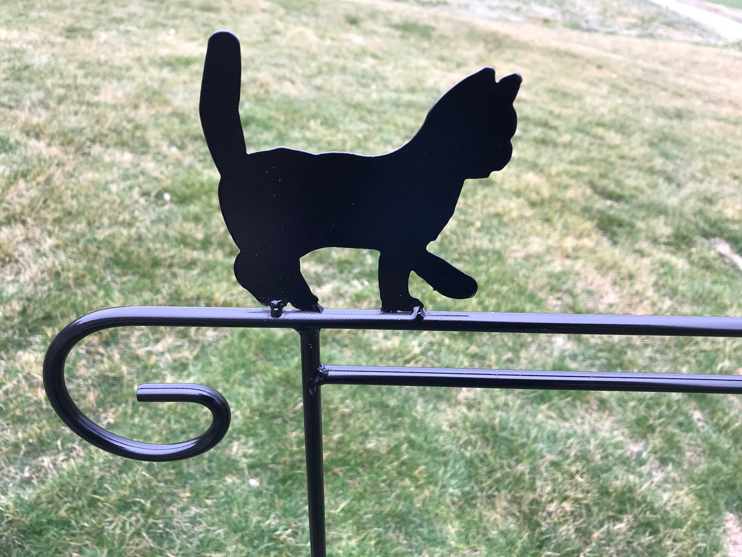 Amish Handmade Cat Flag Holder Stand - Heavy Duty Powder Coated Wrought Iron