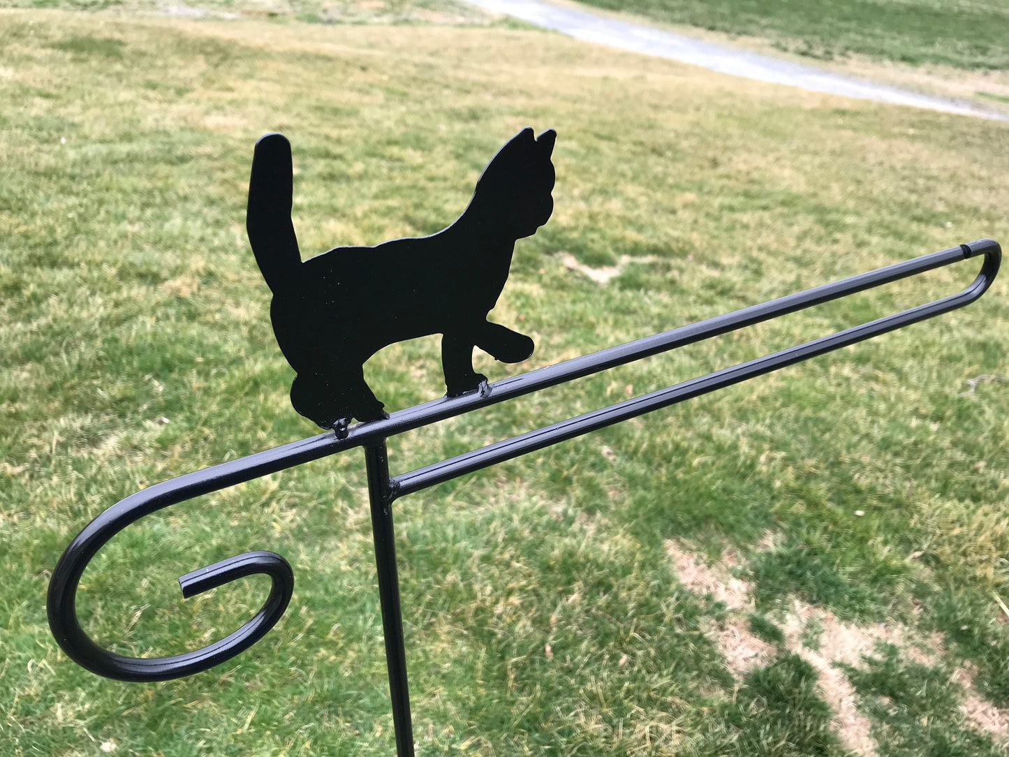 Amish Handmade Cat Flag Holder Stand - Heavy Duty Powder Coated Wrought Iron