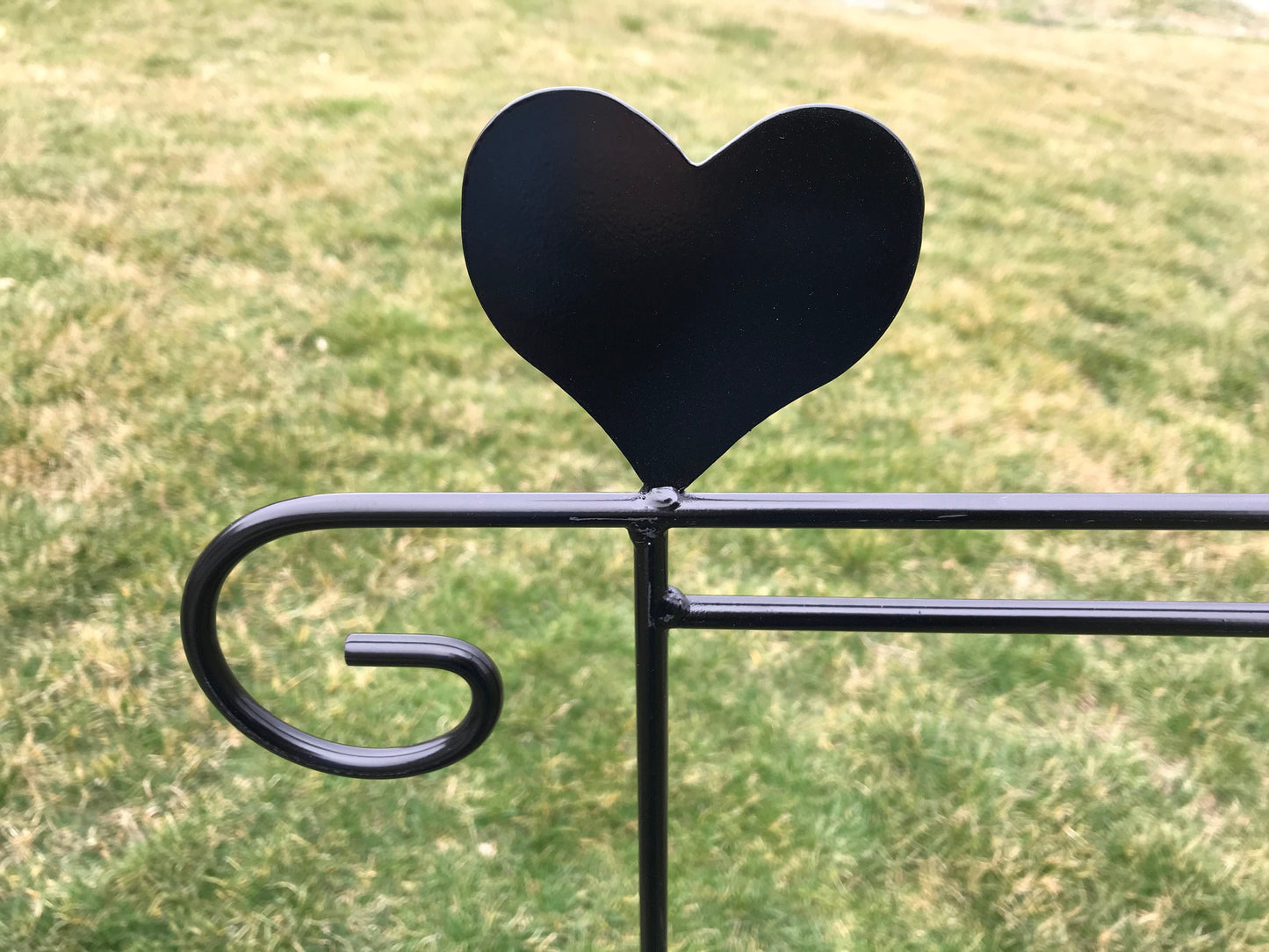 Heart Flag Holder Stand - Heavy Duty Black Wrought Iron - Powder coated - 36" above ground - Amish made