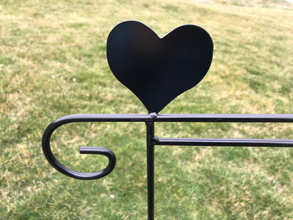 Heart Flag Holder Stand - Heavy Duty Black Wrought Iron - Powder coated - 36" above ground - Amish made