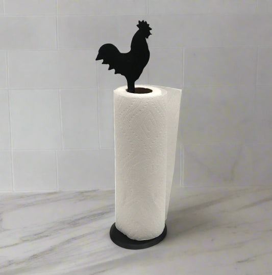 Rooster Paper Towel Holder - Wrought Iron - 16" high - Amish made