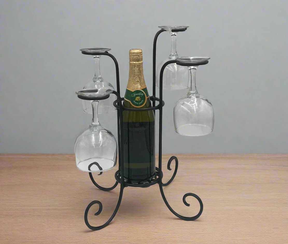 Tabletop Wine Bottle & Glass Stand Centerpiece- Amish Made