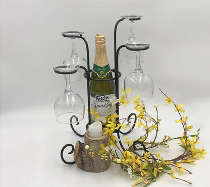 Tabletop Wine Bottle & Glass Stand Centerpiece- Amish Made