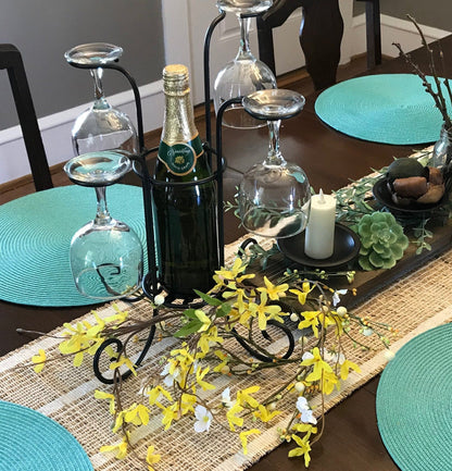 Tabletop Wine Bottle & Glass Stand Centerpiece- Amish Made