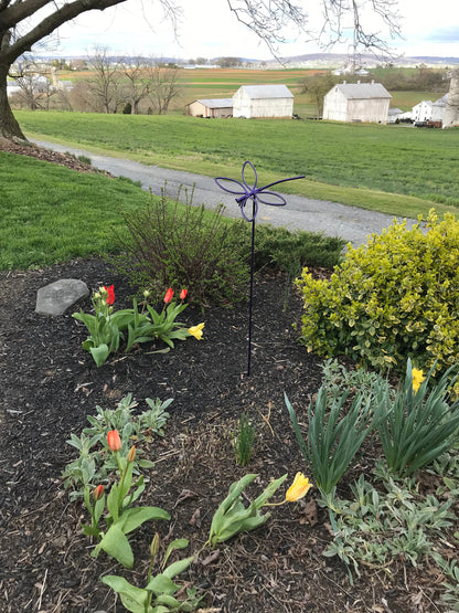 Dragonfly Lawn Ornament - Flowerbed or Garden - Powder Coated in Purple - Amish Made from wrought iron