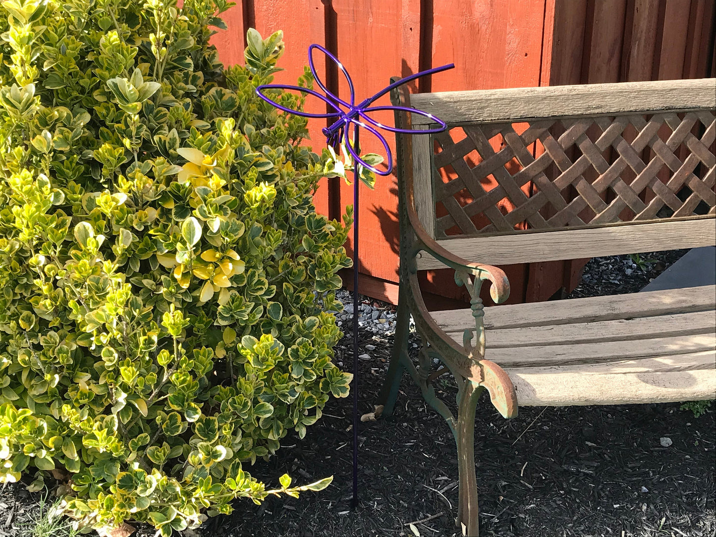 Dragonfly Lawn Ornament - Flowerbed or Garden - Powder Coated in Purple - Amish Made from wrought iron