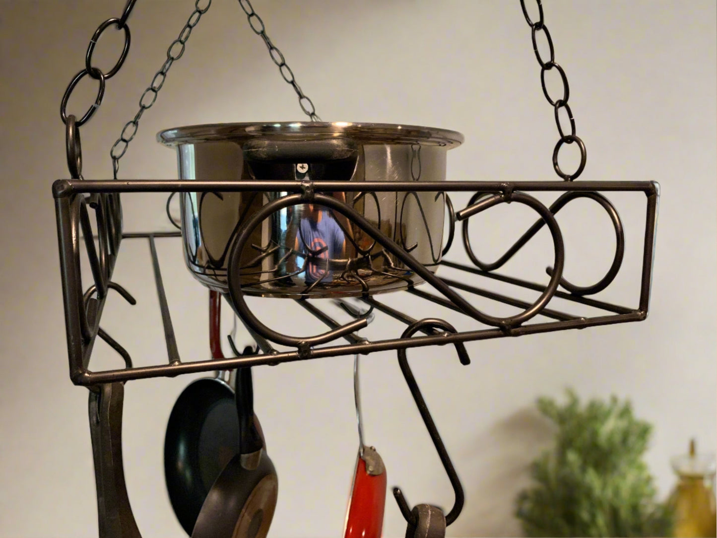 Wrought Iron Kitchen Pot Rack- Ceiling Mount- Amish Made