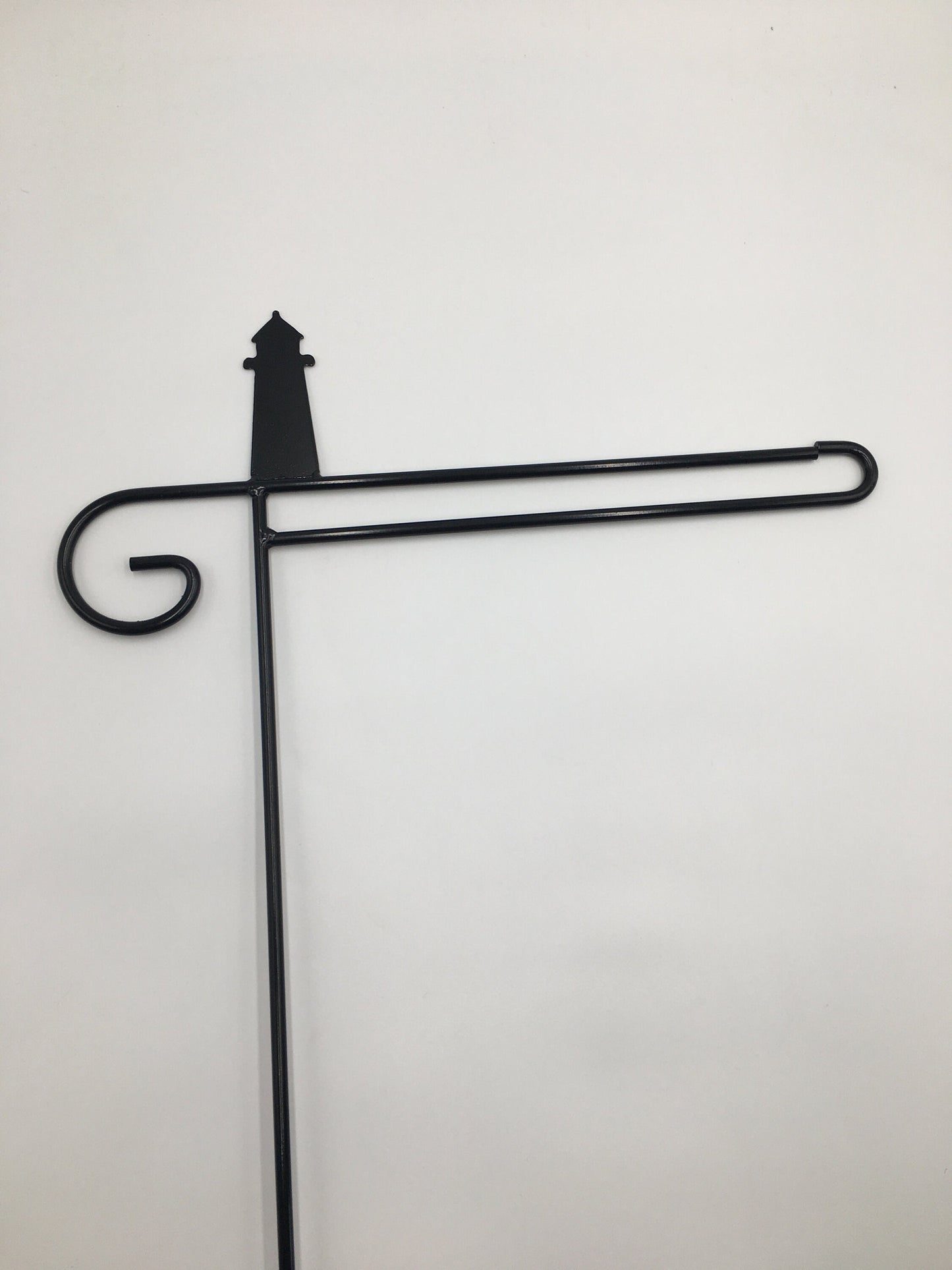 Lighthouse Garden Flag Holder Stand - Heavy Duty Black Wrought Iron - Powder Coated - Amish made