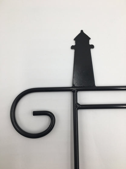 Lighthouse Garden Flag Holder Stand - Heavy Duty Black Wrought Iron - Powder Coated - Amish made