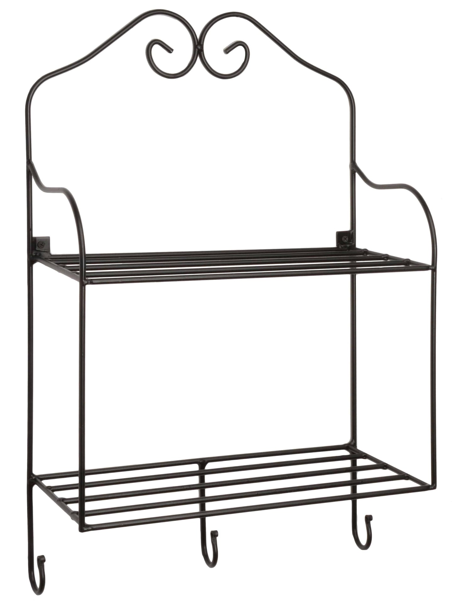 Wall Mount 2 Shelf Unit with 3 Coat Hooks- Wrought Iron Amish made USA