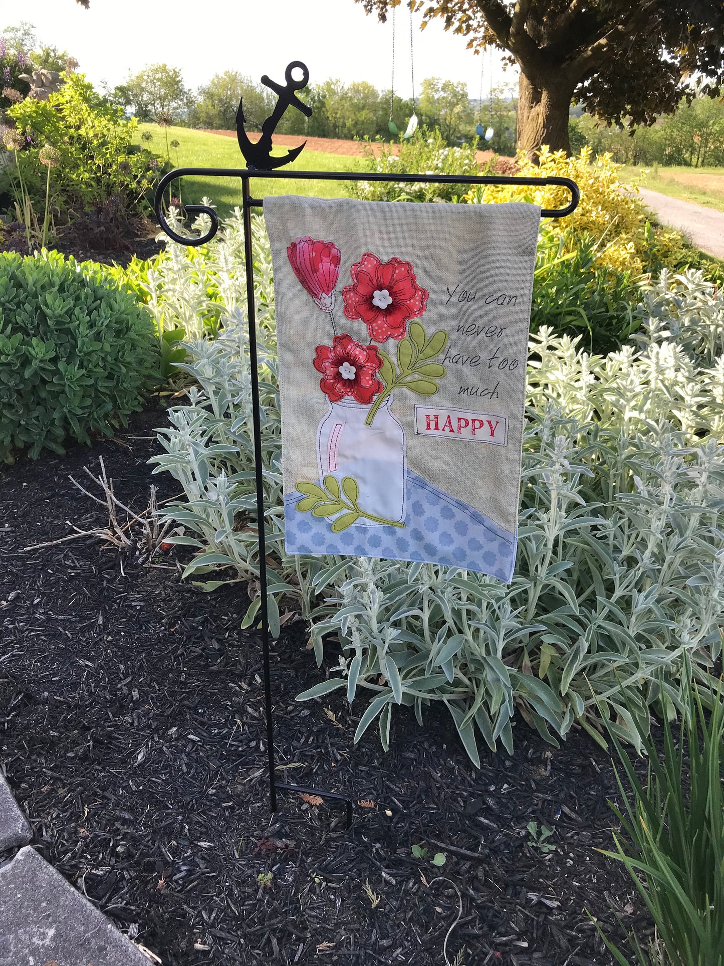 Anchor Garden Flag Stand - Beach Decor - Powder Coated Wrought iron - Amish made