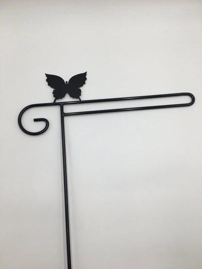 Black Butterfly Garden Flag Holder Stand - Heavy Duty Wrought Iron - Powder Coated -  Amish Made