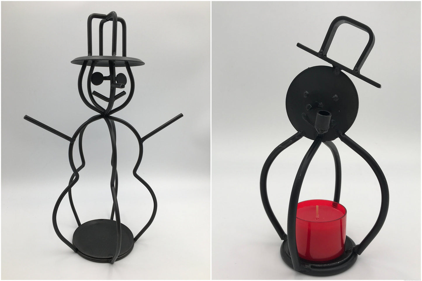 Black Wrought Iron Metal Snowman Candle Holder - small & large - Amish made