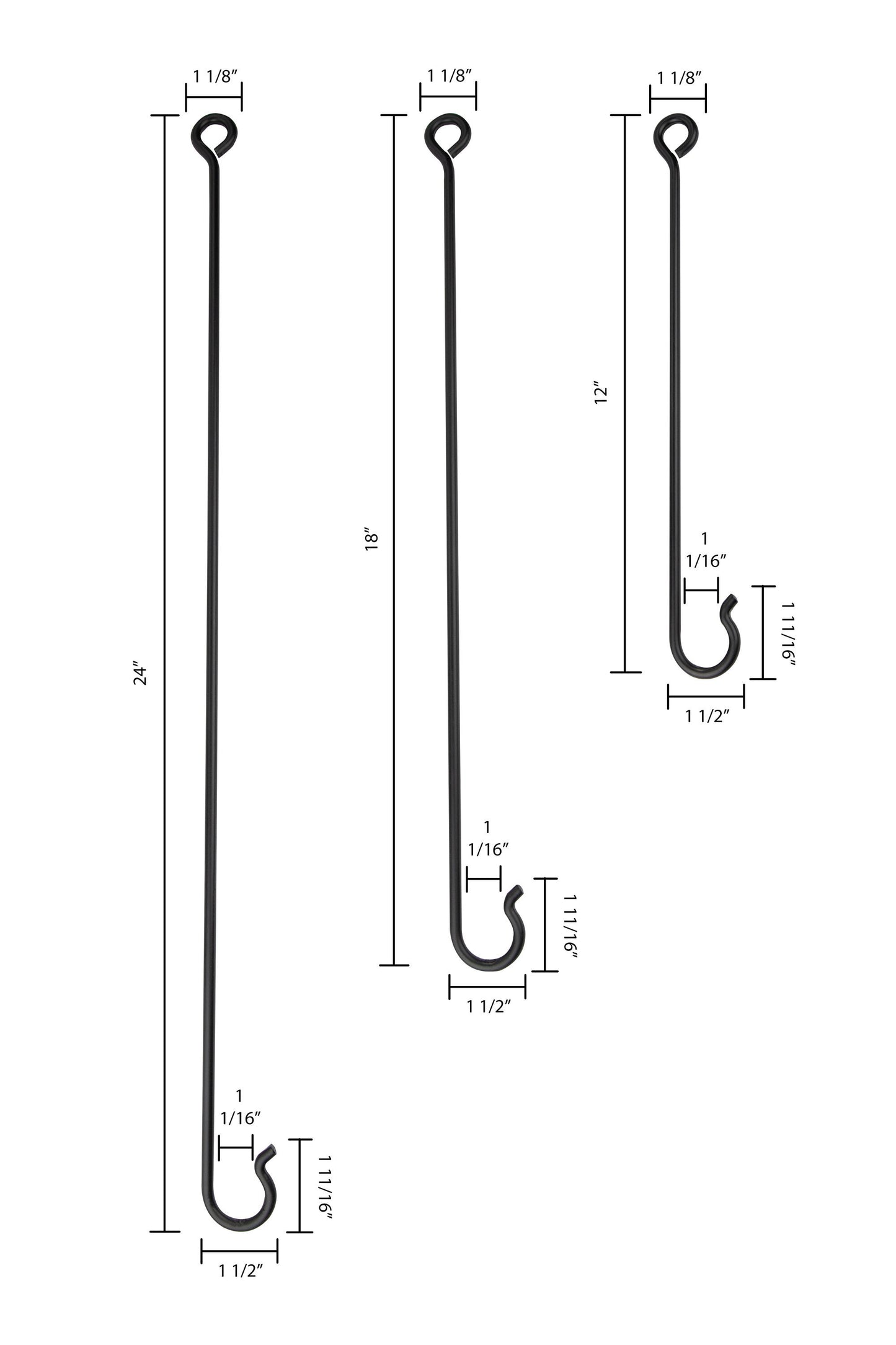 Wrought Iron Hook Extension Hanger (3 Sizes)- Amish Made