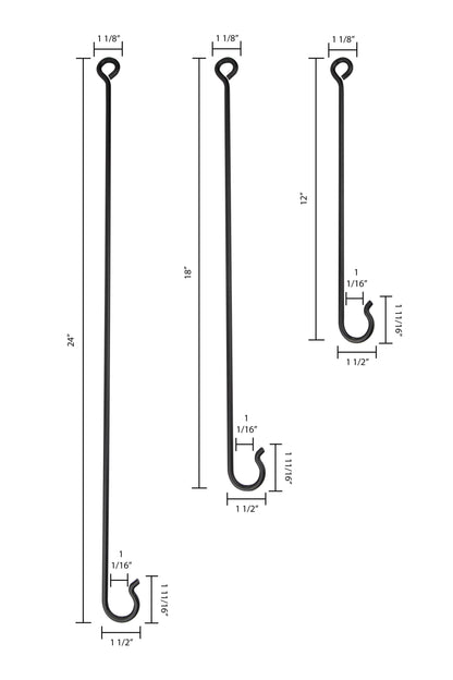 Wrought Iron Hook Extension Hanger (3 Sizes)- Amish Made