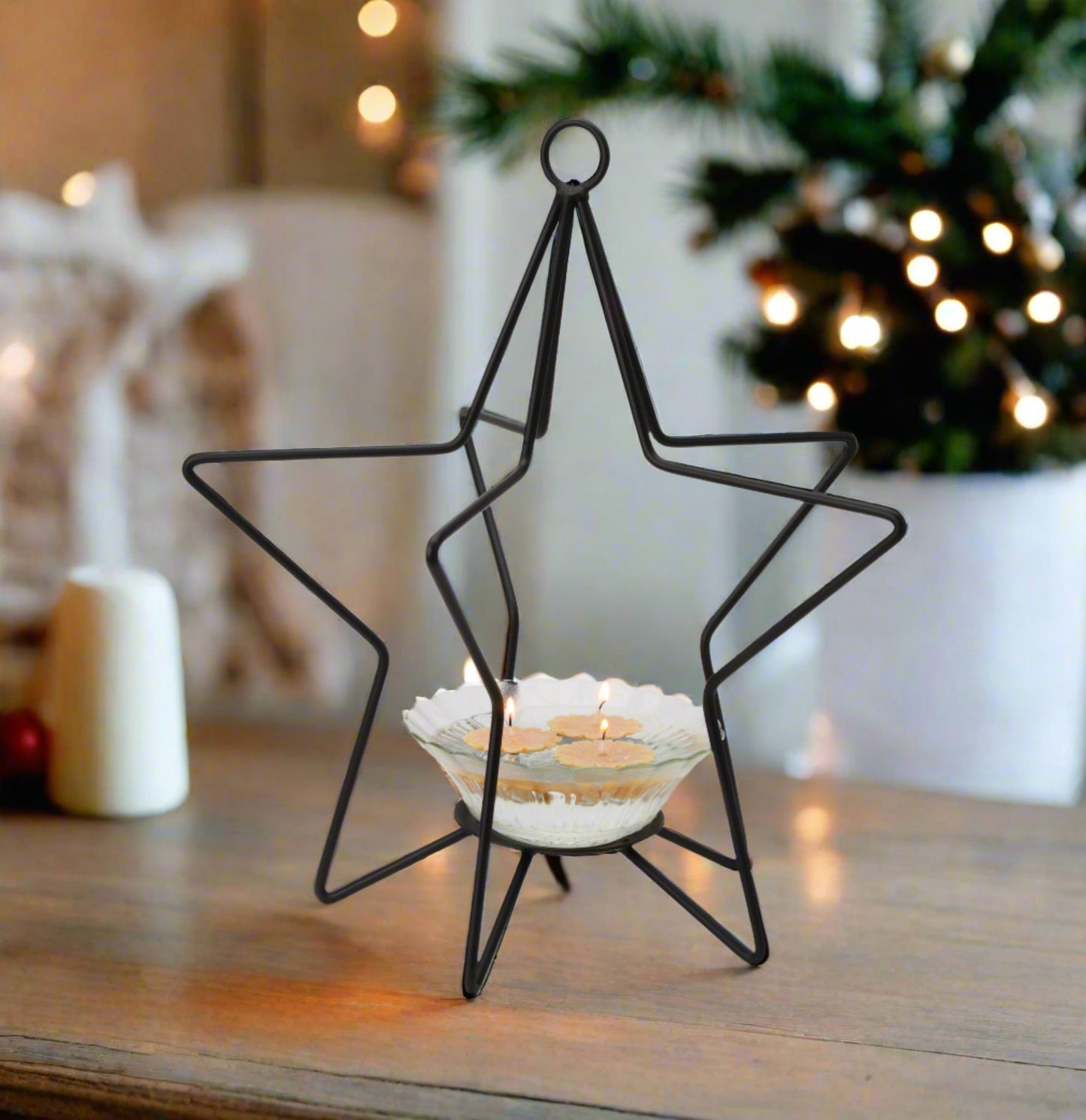 Wrought Iron Star Pillar Candle Stand Holder, Large and Medium- Amish made