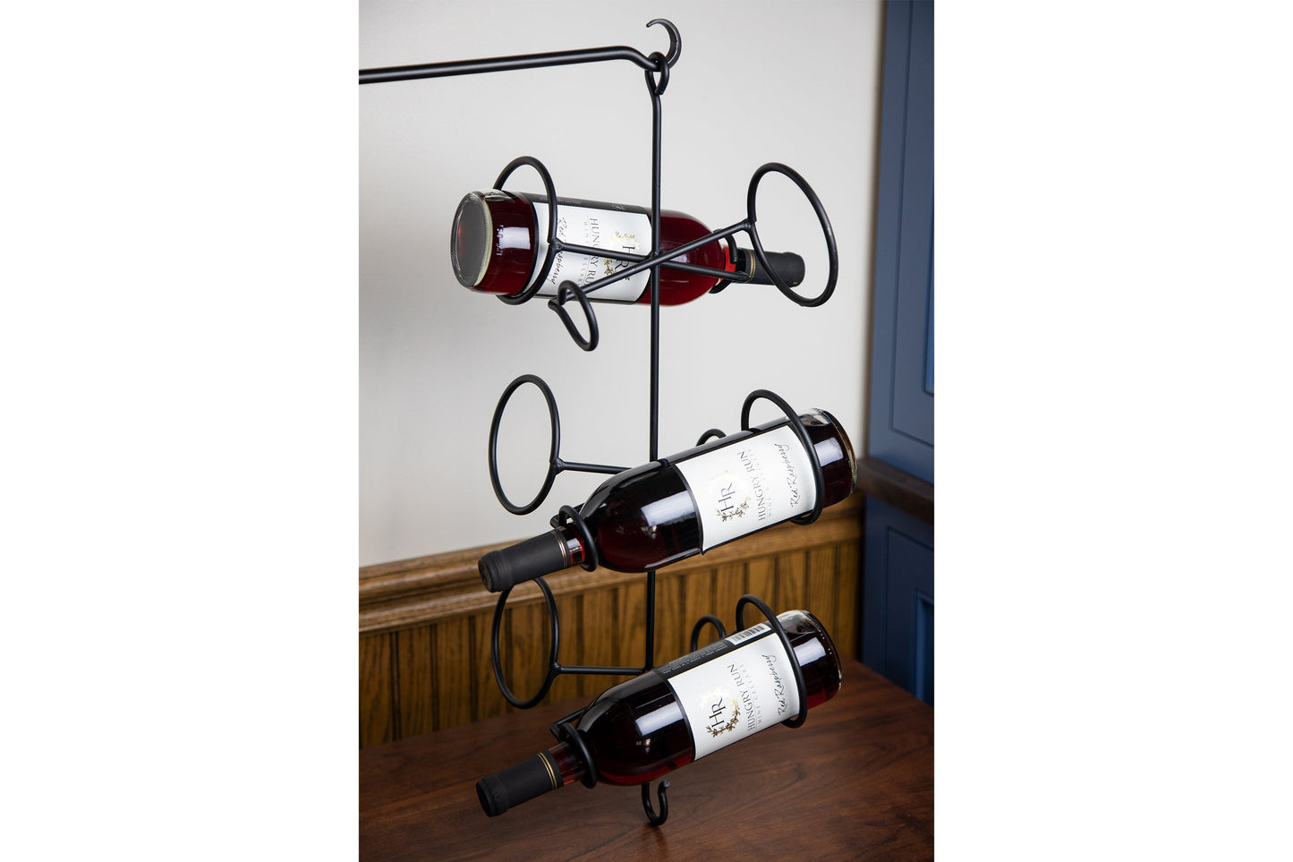 Handcrafted Wrought Iron Hanging Wine Rack - 6 Bottle - Amish made