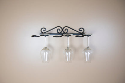 Wrought Iron Wine Glass Rack - Holds 6 Stemmed Glasses - Wall Mount - Amish Made in USA