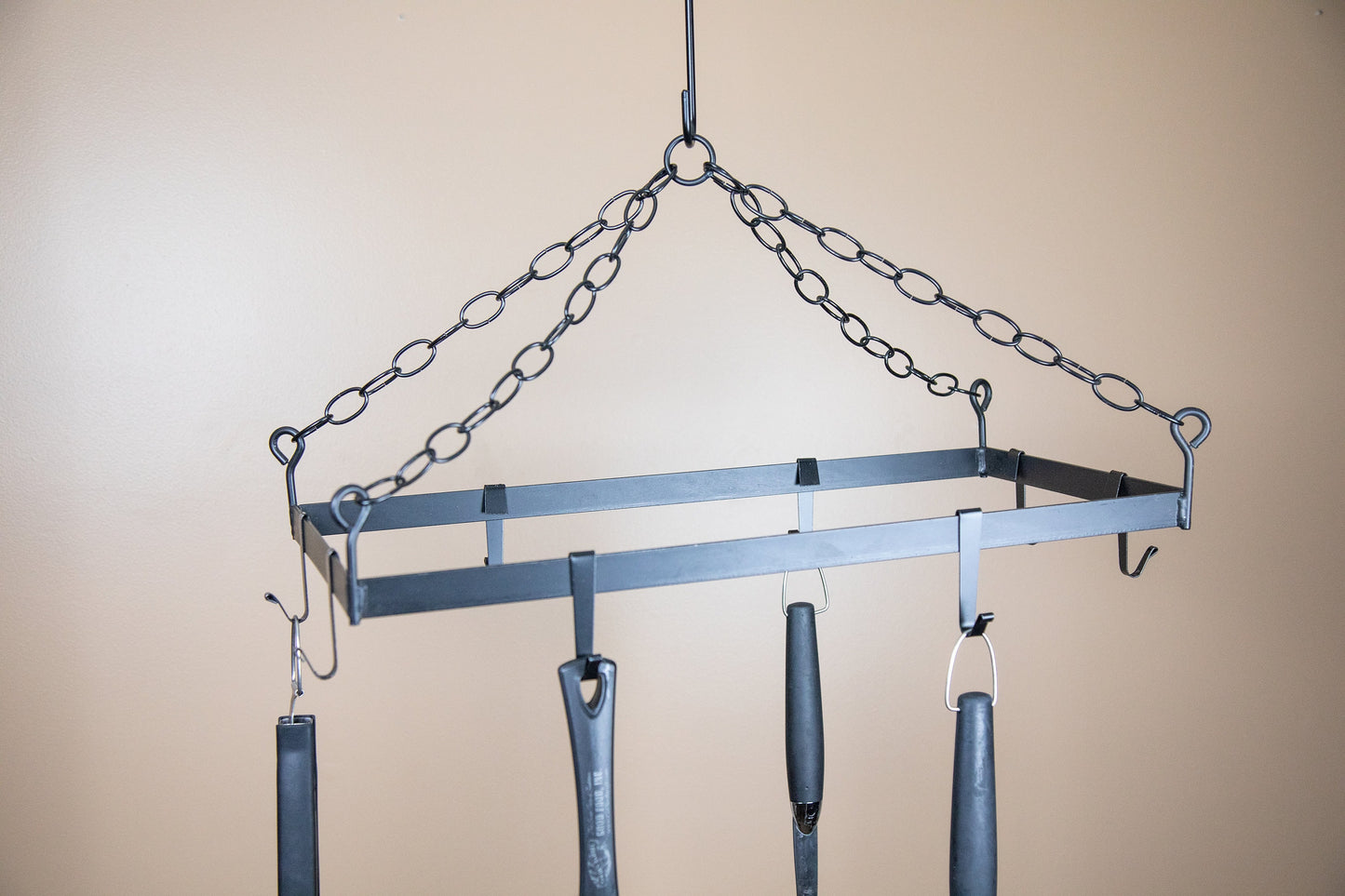 Ceiling Mount Kitchen Pot Rack with 8 Hooks - Amish made from wrought iron