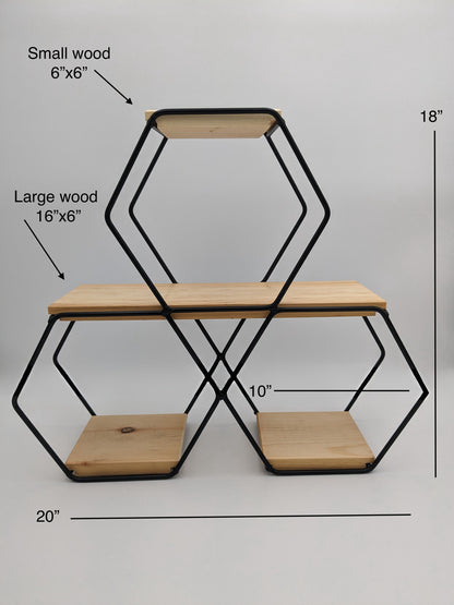 Wrought Iron Hexagon Shadow Box with Wooden Shelves