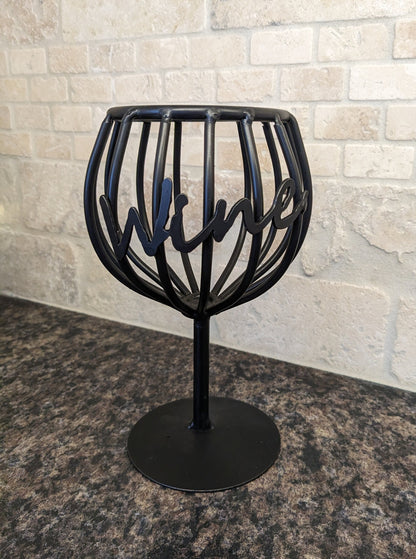 Black Wrought Iron Wine Glass Cork Holder - Handmade by Amish