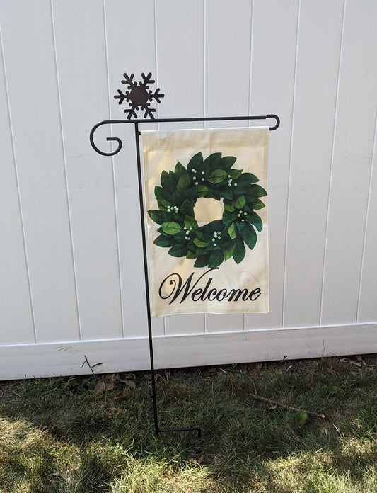 Snowflake Flag Holder Stand - Powder coated wrought iron - Amish made