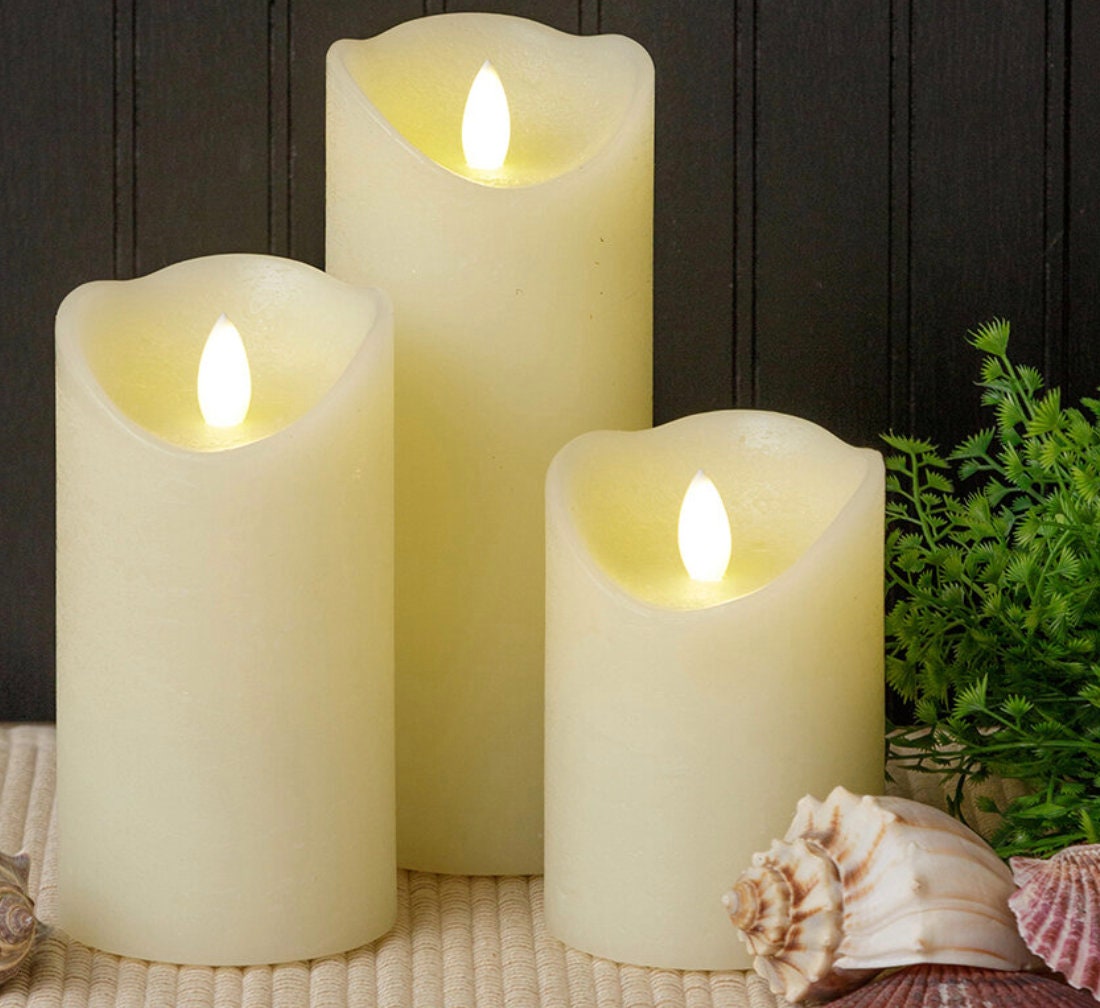 LED Wax Candles - Ivory, Red, Grey, & walnut - Pillars & votives - Battery powered - Amish made