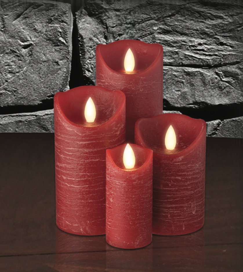 LED Wax Candles - Ivory, Red, Grey, & walnut - Pillars & votives - Battery powered - Amish made