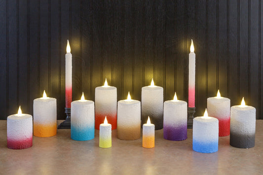 Ombre Hand-Waxed Candles - Pillar, Taper, Votives - LED flameless light