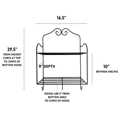 Wall Mount 2 Shelf Unit with 3 Coat Hooks- Wrought Iron Amish made USA