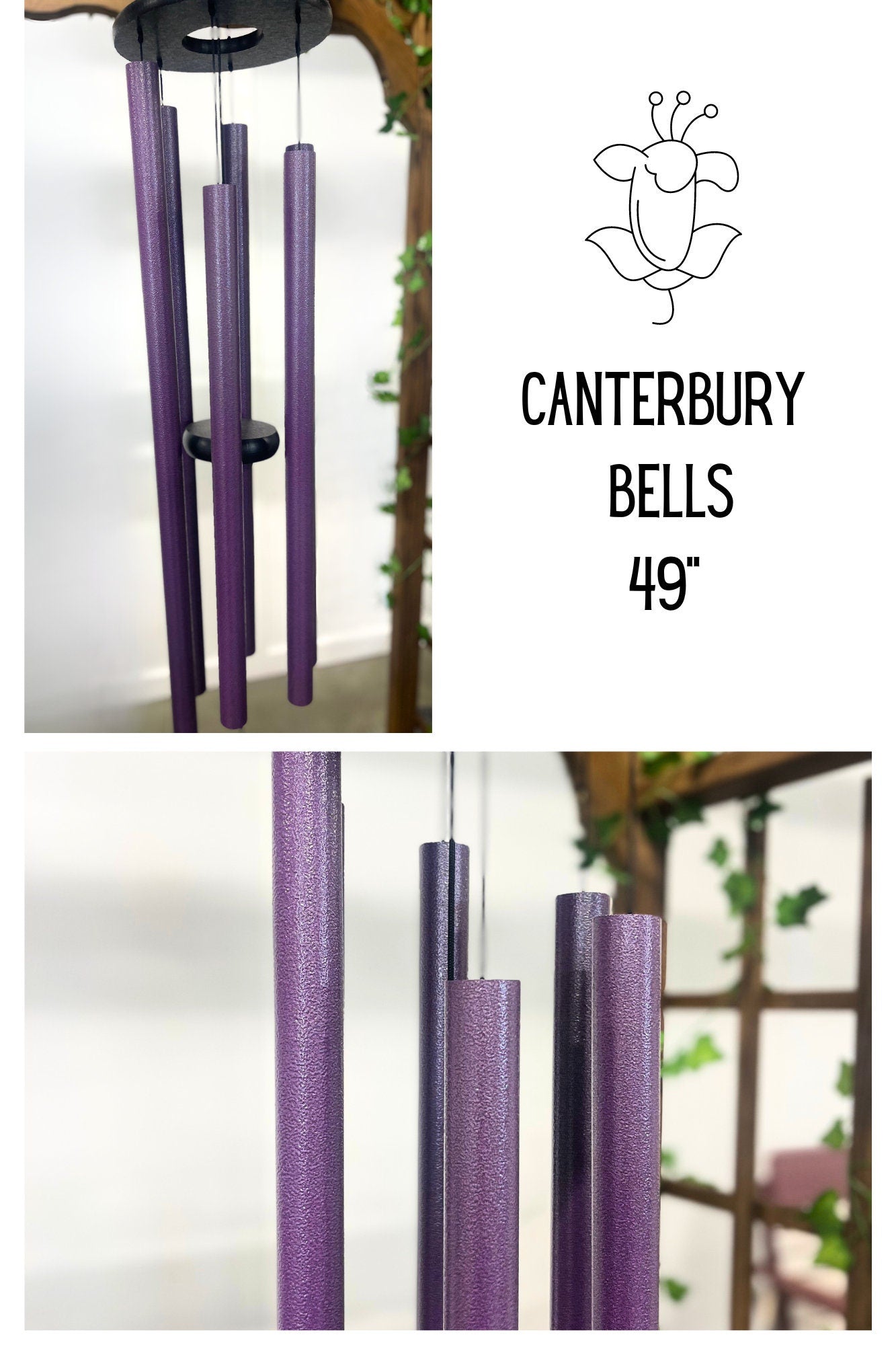 Large Wind Chimes - 1 1/8" round purple Aluminum Tubes - Eco Friendly - Amish made