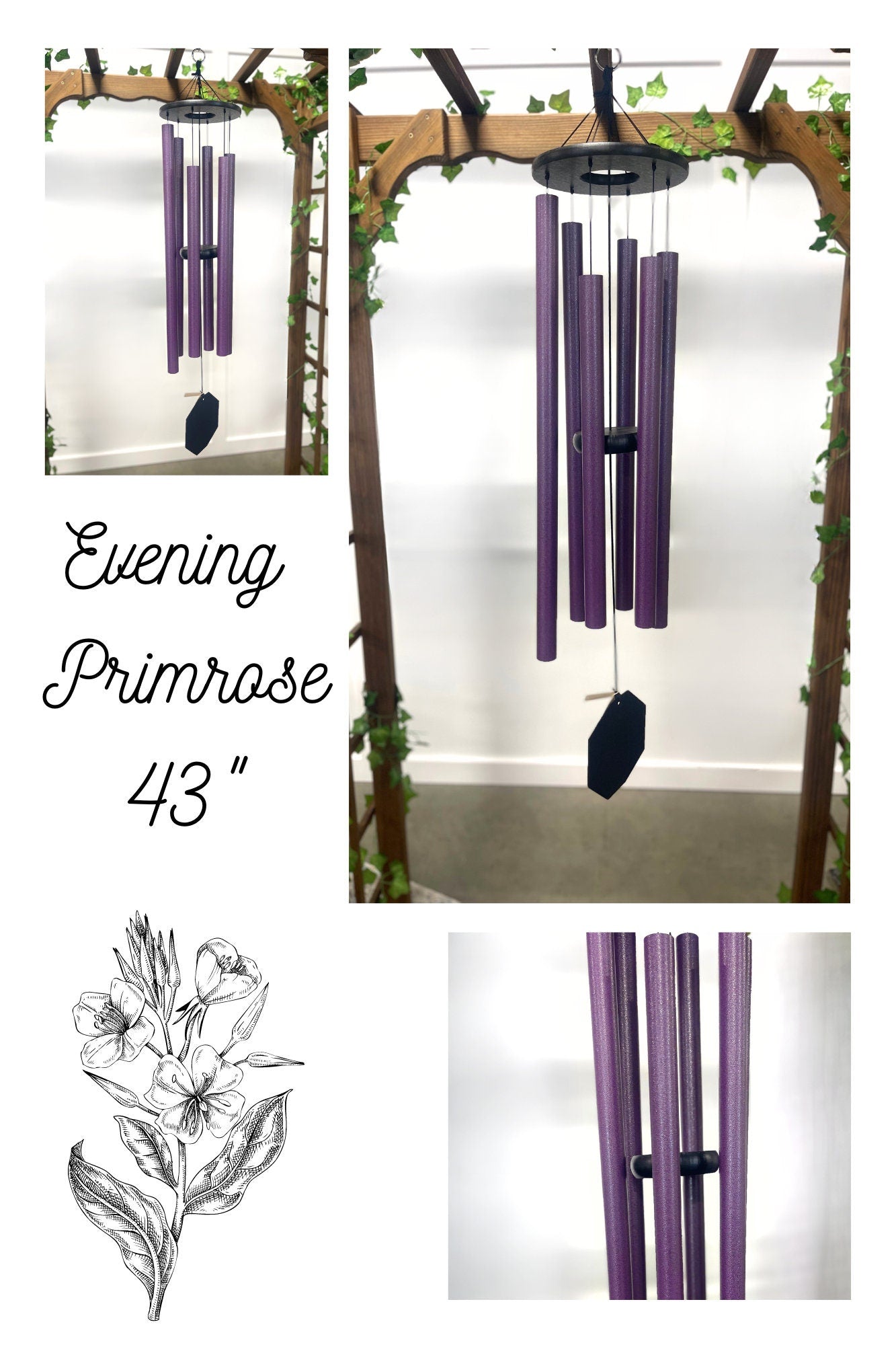 Large Wind Chimes - 1 1/8" round purple Aluminum Tubes - Eco Friendly - Amish made