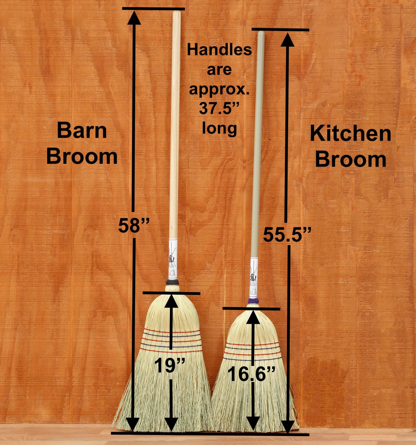 Amish Made High Quality Kitchen and Barn Broom - Handmade Corn Brooms - Small & large