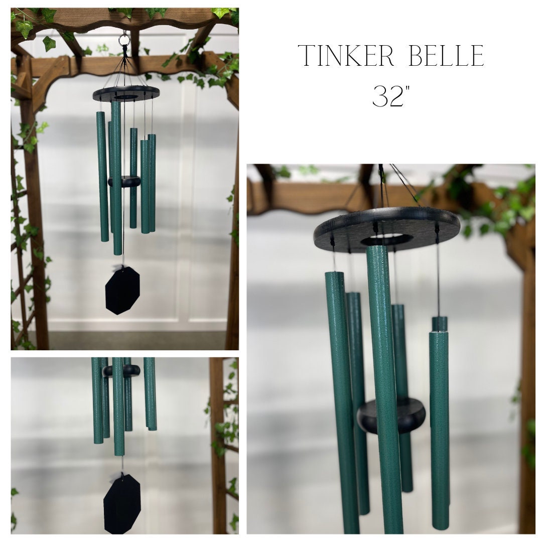 Wind Chimes, Green Aluminum Tubes, Outdoor Decor, Amish Handcrafted, Rustic Rhythms