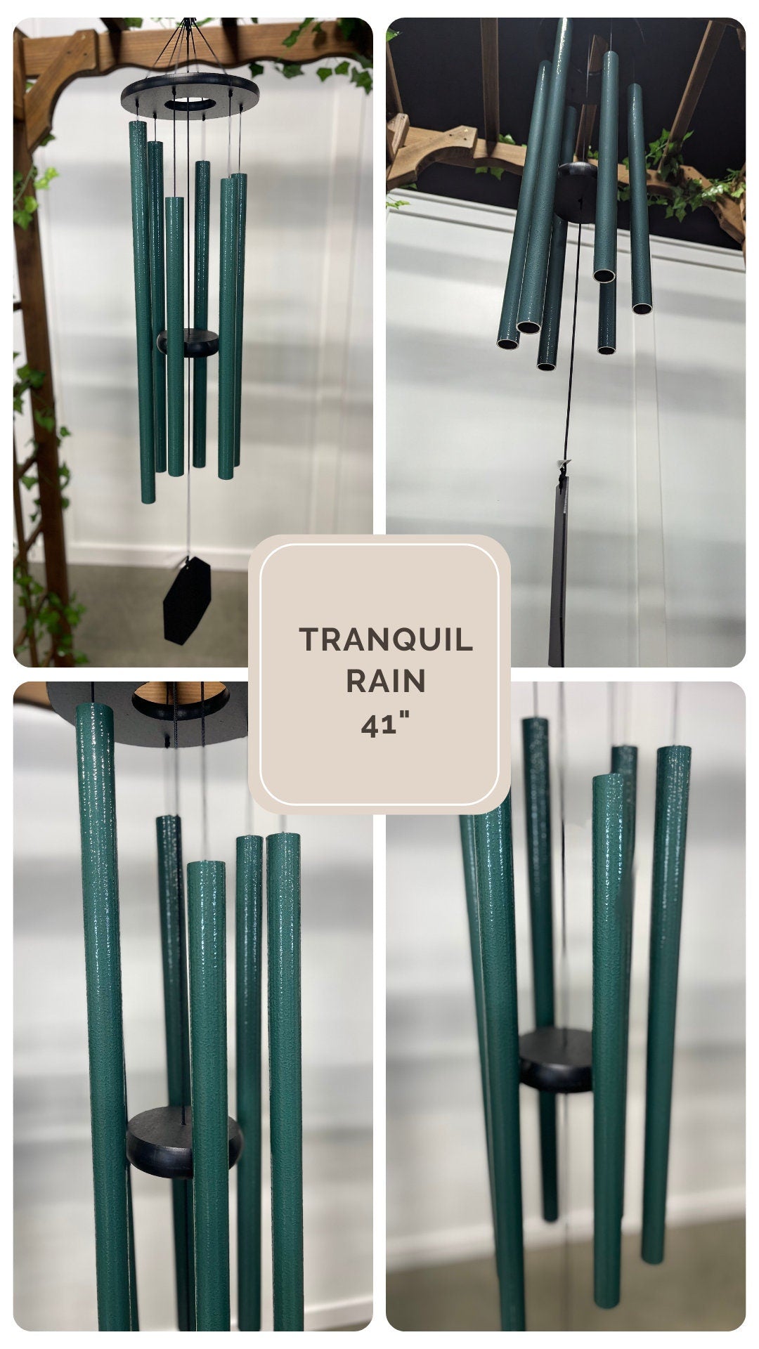 Wind Chimes, Green Aluminum Tubes, Outdoor Decor, Amish Handcrafted, Rustic Rhythms